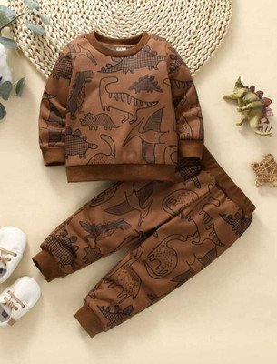 ALL KIDSS CHOICE Baby Boys Casual T-shirt Pant(Brown)