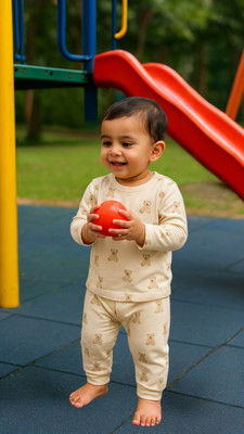 TJAII Baby Boys & Baby Girls Casual T-shirt Pyjama(Beige)