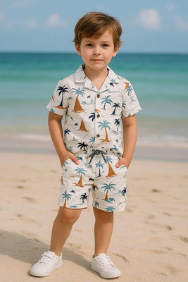 FASHION GRAB Boys Casual Shorts Shirt(White2)