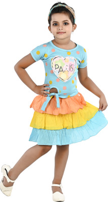 new gen Girls Above Knee Casual Dress(Blue, Half Sleeve)