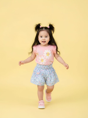 BABY'S DAY Baby Girls Casual Top Shorts(Peach)