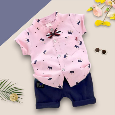 PROVOGUE Baby Boys & Baby Girls Party(Festive) Shirt Shorts(ROYAL TAJ_PINK-BLUE)