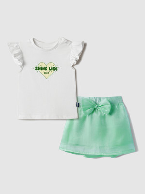 NautiNati Baby Girls Casual Top Skirt(White & Green)