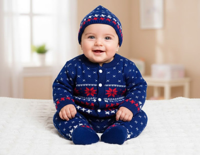 FAEEPY Baby Boys & Baby Girls Casual Sweater Pyjama(Blue)