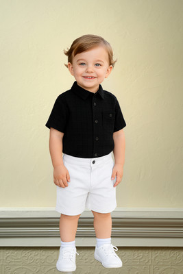 KRIYU CREATION Boys Dora Casual Shirt Shorts(BLACK, WHITE)