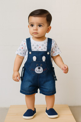 Wishkaro Baby Boys Casual T-shirt Dungaree(Navy Blue)