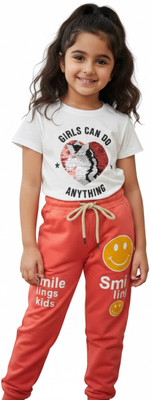 Silakaari Baby Boys & Baby Girls Casual T-shirt Trouser(White-Orange)