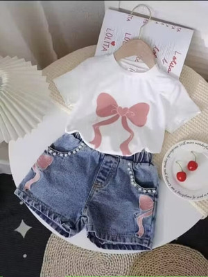 MHZCOLLECTION Baby Girls Party(Festive) Jeans Top(WHITE, BLUE)