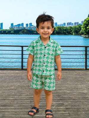 FASHION GRAB Boys Casual Shirt Shorts(Green)