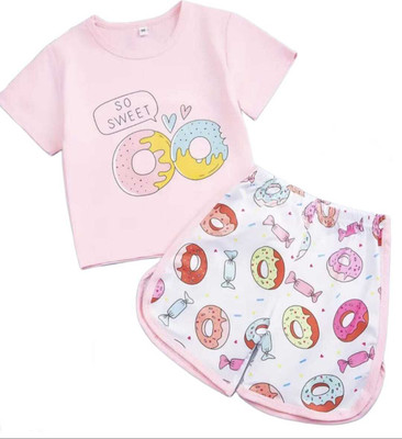 INDHRANI Baby Girls Casual T-shirt Shorts(Pink)