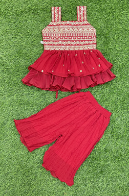 MJ Laskar Baby Girls Casual Kurta and Pyjama Set(Red Pack of 1)