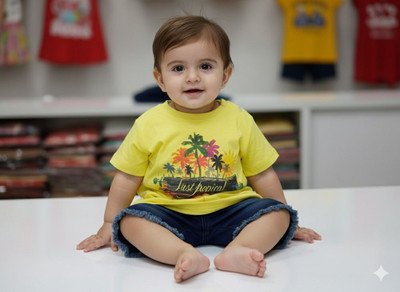 Silakaari Baby Boys & Baby Girls Casual T-shirt Shorts(Yellow-Blue)