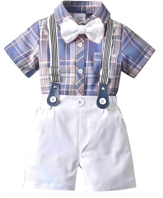 ditya fashion Baby Boys & Baby Girls Casual Shirt Shorts, Bow Tie, Suspenders(Purple)