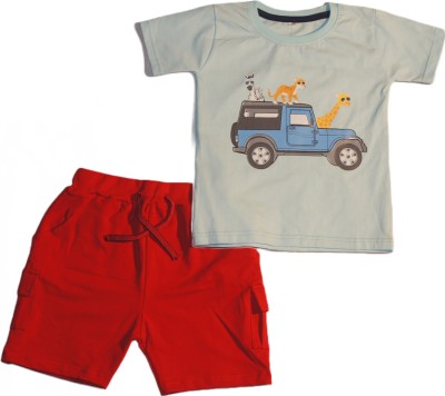 PRIYANKA'S COLLECTION Baby Boys & Baby Girls Casual T-shirt Shorts(Grey::Red)