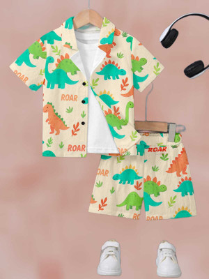 DHEEMHI Baby Boys & Baby Girls Dinosaur Casual Shirt Shorts(Yellow)