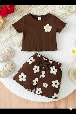 ARIFA INTERNATIONAL Girls Casual T-shirt Shorts(COFFEE)