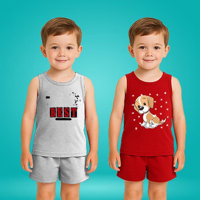 psv fashion Boys Casual T-shirt Shorts(Grey,Red)