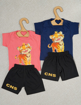 craze n stitch Baby Boys Casual T-shirt Pant(PEACH AND NEVY BLUE)