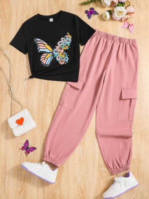 AFREENAFRA Girls Disney Princess Casual T-shirt Track Pants(BLACK, ONION)