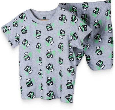 Initials Boys Casual T-shirt Shorts(Grey & Lite pink)
