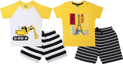 Nayaba Wears Baby Boys Casual T-shirt Shorts(White - YellowC)