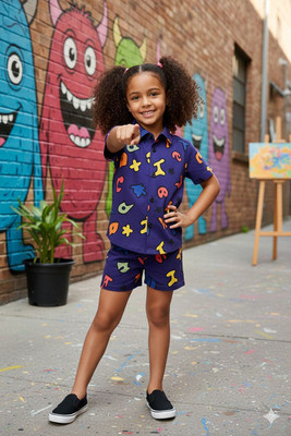 ANIKA CREATIONN Boys & Girls Casual Shirt Shorts(Purple)