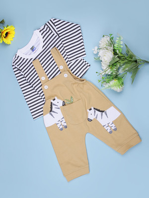 V-MART Baby Boys Casual T-shirt Dungaree(Beige)