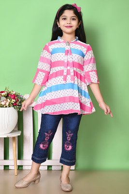 5 Stars Collection Girls Party(Festive) Top Pant(PINK)