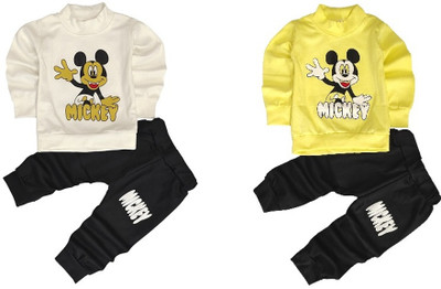 Online Loot Store Baby Boys & Baby Girls Mickey Casual T-shirt Track Pants(yellow,white,black)
