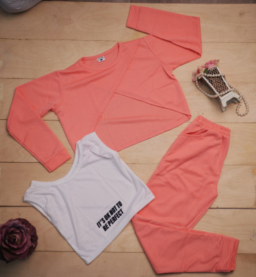 HouseOfCommon Girls Casual Track Suit Track Suit(Peach, White)