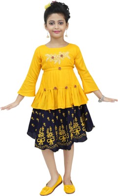 Chandrika Girls Casual Top Skirt(Multicolor)