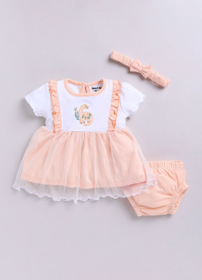 Smart Baby Baby Girls Party(Festive) Dress Bloomer(Orange & White)