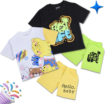 Worton Fashion Baby Boys Casual T-shirt Shorts(White & Black)