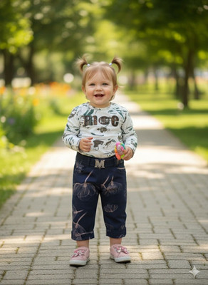 Silakaari Baby Boys & Baby Girls Casual T-shirt Jegging(White-Blue)