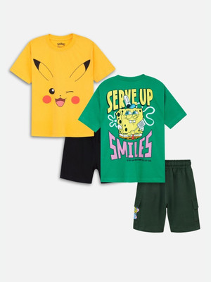Nap Chief Boys & Girls Sponge Bob Casual T-shirt Shorts(Yellow/Mint Green)