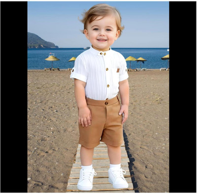 Riyannshi Boys Casual Shirt Pant(Brown)