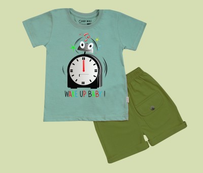 Baby Wolf Baby Boys & Baby Girls Casual T-shirt Shorts(Wake Up Light Green and Dark Green Combo)