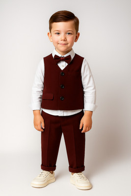 Zobzee Boys & Girls Party(Festive) Vest Vest, Shirt, Pant, Bow Tie(Maroon)