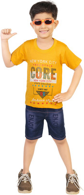 KAVSHIL Boys Party(Festive) T-shirt Jeans(Mustard)