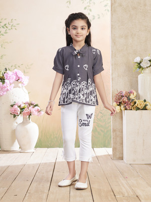 Yk Girls Party(Festive) Top Pant(Grey)