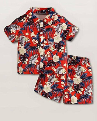 DK Creation Baby Boys Casual T-shirt Capri(Red Floral)