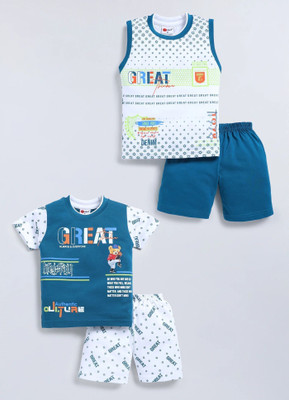 Mars Infiniti Baby Boys & Baby Girls Casual T-shirt Shorts(Teal Blue, White)