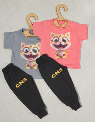 craze n stitch Baby Boys Casual T-shirt Pant(GREY AND PEACH)