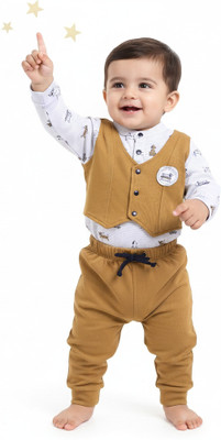 Neo Nate Baby Boys Party(Festive) T-shirt Pant(Brown, Multicolor)