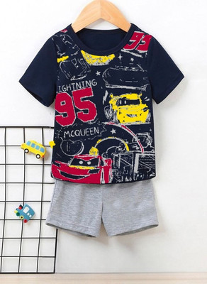 toystshirt Baby Boys Casual T-shirt Trouser(Navy Blue)
