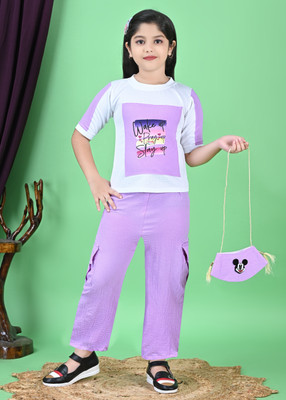 FASHION NINETEEN Girls Party(Festive) Top Pant(LAVENDAR)