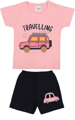 happiee bears Baby Boys & Baby Girls Casual T-shirt Shorts(Dark Pink)