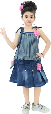 Chandrika Girls Casual Skirt Top, Slingbag(Grey)