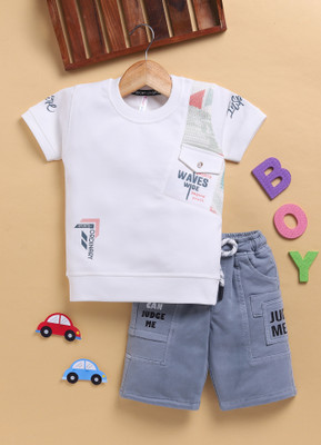 TOONYPORT Boys Casual T-shirt Shorts(White, Light Blue)