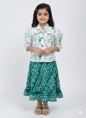 Girijesh Singh Girls Casual Top Skirt(Green)